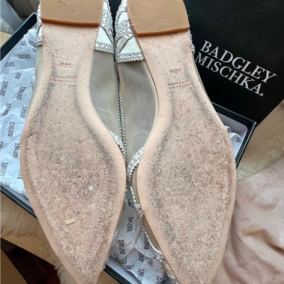 Badgley Mischka women's Gigi Crystal Pointed Lace Leather Flats Ivory 10 - Picture 7 of 8
